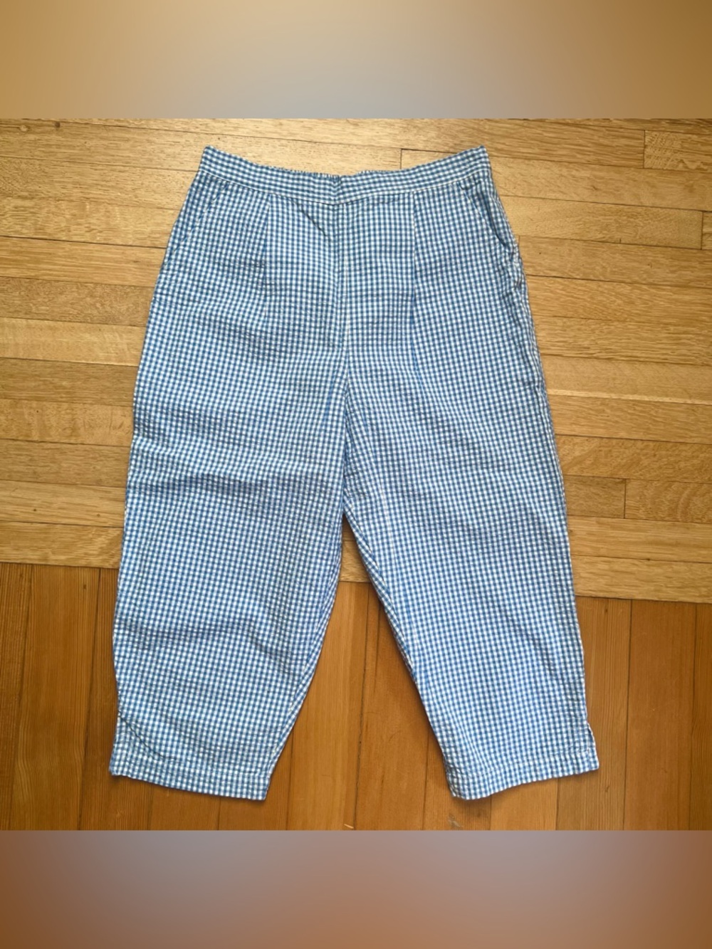 Vintage blue white gingham check plaid capris crop pants M